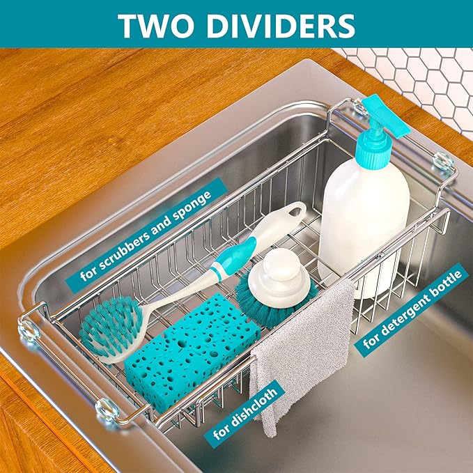 Over The Kitchen Sink Caddy Sponge Holder Organizer Drying Rack Expandable