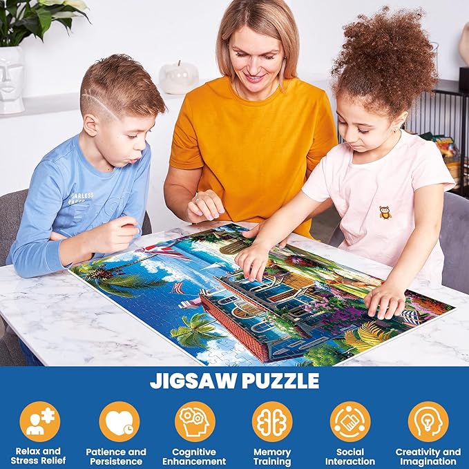 300 Pieces Puzzle for Adults | Beach House Puzzle | Recycled Cardboard Large Piece Jigsaw Puzzles 300 Pieces | Challenging Game Home Decor Birthday Party Gift Toy for Adults Kids Seniors 20.5*15 inch