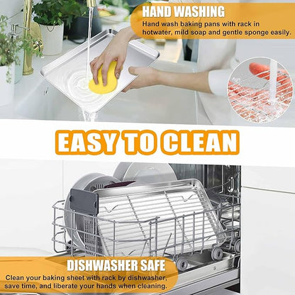 Homikit Quarter Sheet with Rack, 9x13 Stainless Steel Baking Pan with Wire