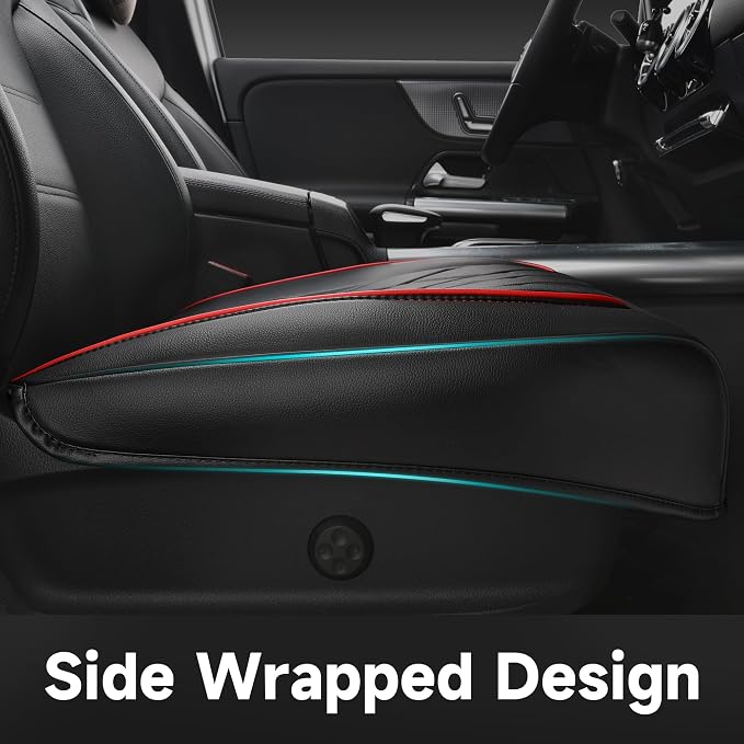 CAR PASS 2 Pack Leather Front Car Seat Covers, Bottom Seat Covers Full Wrapped with Storage Pocket, Anti-Slip PU Seat Protectors,Waterproof Seat Cushion Pad Universal Fit Sedan SUV Truck, Black/Red
