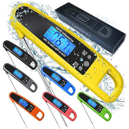 Instant Read Meat Thermometer for Kitchen Cooking, Ultra Fast Precise Waterproof Digital with Backlight, Magnet and Foldable Probe for Food,Deep Fry, Outdoor BBQ, Grill(Yellow)