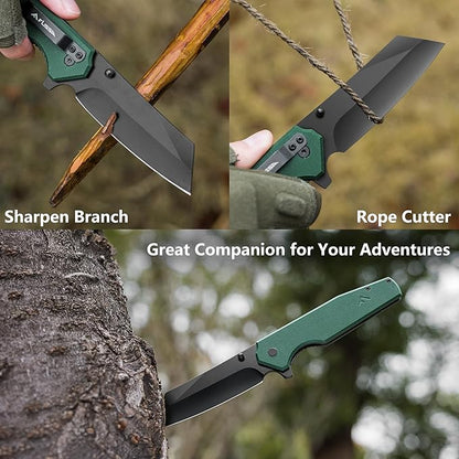 FLISSA Folding Knife, 4-3/4" Reverse Tanto Folding Pocket Knife, Black Stonewash Blade, G10 Handle, for Hunting, Survival, Camping and Outdoor Activities, Great Gifts for Dad, Husband, Friend