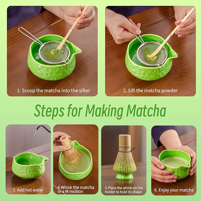 TEANAGOO 7-PCS Green Matcha Whisk Set, Complete Ceremony Start Kit, Ceramic