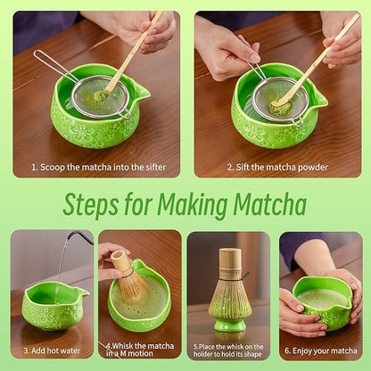 TEANAGOO 7-PCS Green Matcha Whisk Set, Complete Ceremony Start Kit, Ceramic