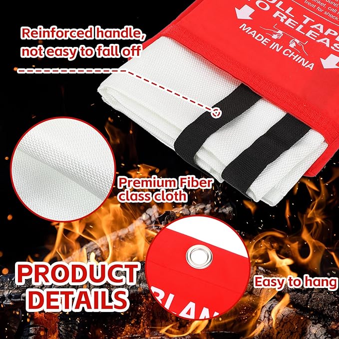 Macarrie 6 Pack 39??x 39??Fire Blanket Emergency for Home and Kitchen Safety Suppression Blanket Fiberglass Fireproof Survival for Fireplace Car Office Camping (Red)