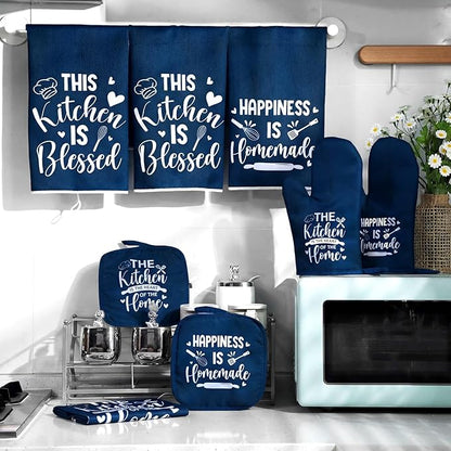 Leinuosen 8 Pcs Kitchen Towels and Oven Mitts Sets Pot Holders Dishcloths Set