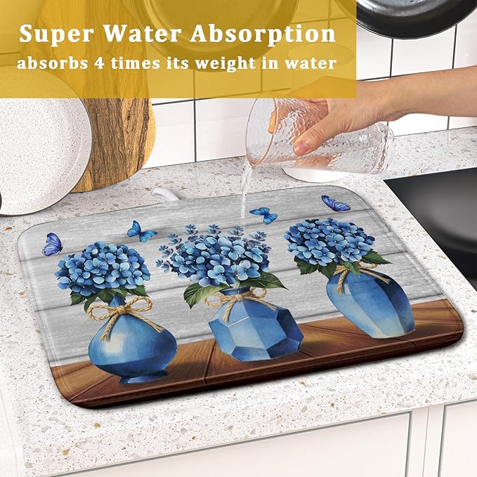 Giwawa Blue Hydrangea Dish Drying Mat
