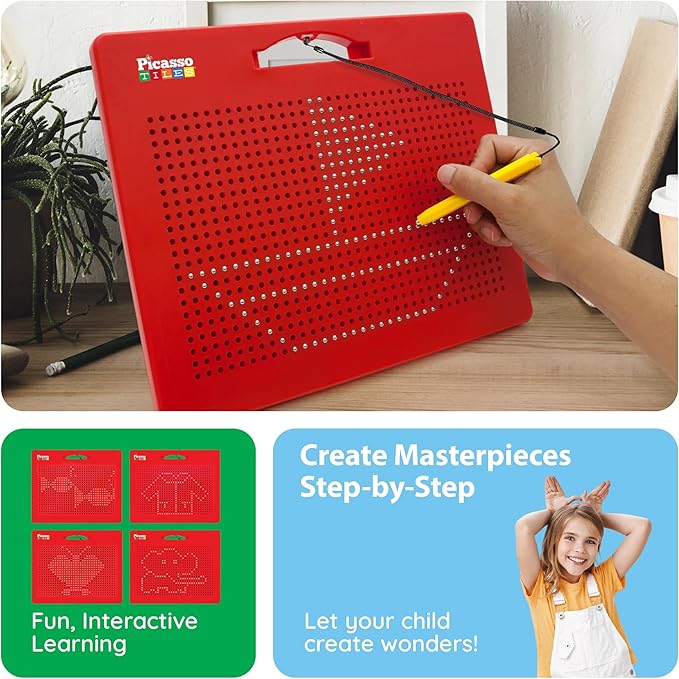 PicassoTiles Toys Magnetic Drawing Board 12x10 inch Large 748 Bead Magnet Tablet Pad Erasable Reusable Writing Playboard STEM Toys Educational Playset Open-Ended Learning Kit PTB01