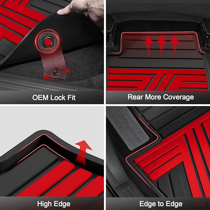Floor Mats Fit for 10th Gen Honda Accord 2022 2021 2020 2019 2018 Sedan (Gasoline & Hybrid), All Weather Rubber Custom Fit Anti-Slip Floor Liners,1st & 2nd Row, Black & Red