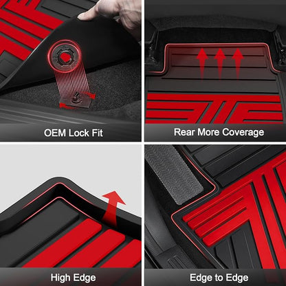 Floor Mats Fit for 10th Gen Honda Accord 2022 2021 2020 2019 2018 Sedan (Gasoline & Hybrid), All Weather Rubber Custom Fit Anti-Slip Floor Liners,1st & 2nd Row, Black & Red