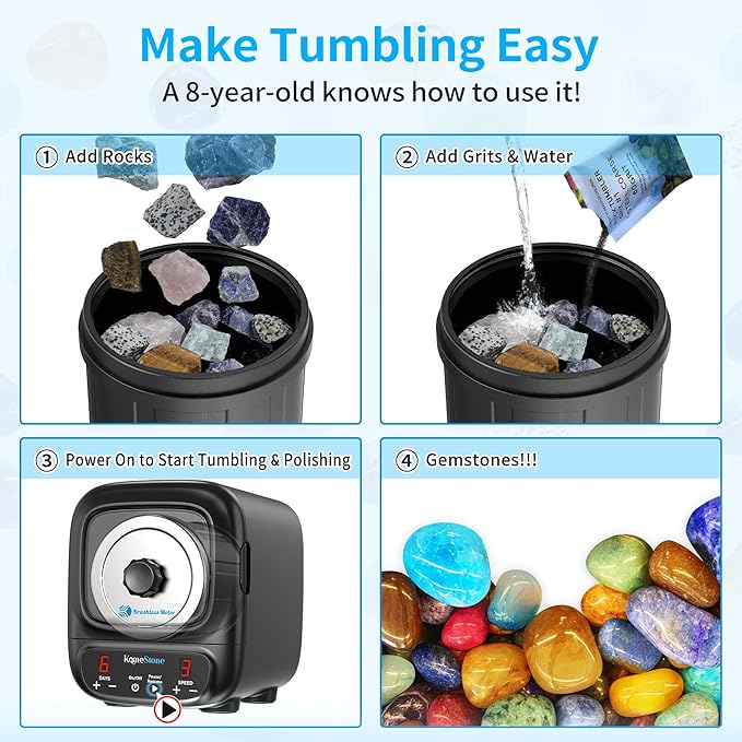 K2 Elite Professional Rock Tumbler Kit, Ultra Quiet & Cutting Edge Brushless Motor Rock Polisher for Adults & Rock Collector, Noise-Reduction, Extra Large 3 Lbs Barrel, STEM Gift for All Age