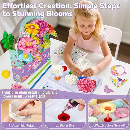 Mimiblooms Paper Flowers Science Kit for Girls, Magic Flower Paper Color Science Dyeing Kit, Arts&Crafts for Kids Age 8-12, Science Experiments Color Changing for Girls 6 7 9 10 11 yr Birthday Gift