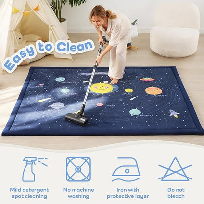 1.3" Thick Educational Baby Floor Play Mat 59x79, Basic Padded Memory Foam Kids Mat, Non-Slip Plush Playmat for Nursery Playroom Classroom (Planet)