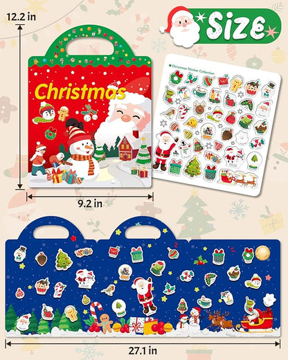 Benresive Reusable Sticker Book for Toddlers 2-4 Years, Fun Travel Stickers for Kids, Waterproof Sticker Books for Toddlers 1-3, Crafts Activities for Todddlers 1-3 2-4 3-5 - Christmas