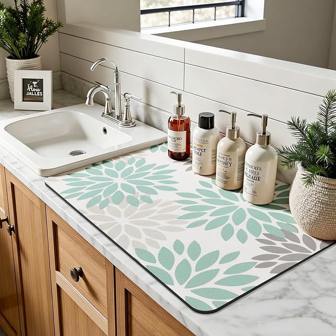 Findosom Floral Dish Drying Mat, Cuttable Drying Mat