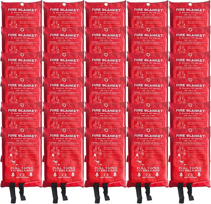 30 Packs Fire Blanket ??39.37x39.37 Inches, 1100??Heat Resistant, Emergency Fire Suppression Blanket for Kitchen, Home, Car, Camping ??Easy to Use, Non-Toxic, Reusable, Compact & Lightweight