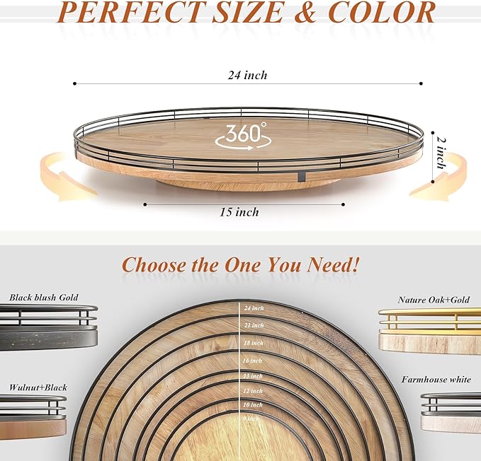 24" Lazy Susan Oak Wood Turntable Organizer