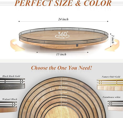 24" Lazy Susan Oak Wood Turntable Organizer