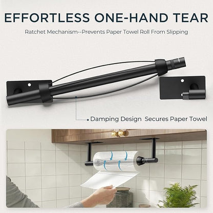 FORIOUS Paper Towel Holder Under Cabinet, Single Hand Operable