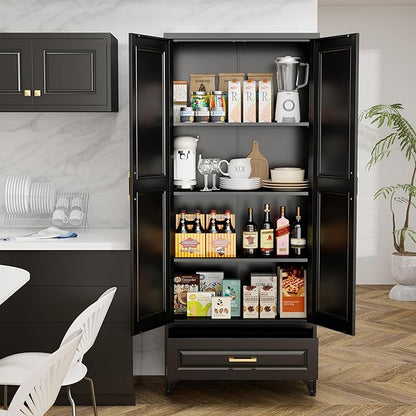 75" Tall Metal Storage Cabinet, Kitchen Pantry Storage Cabinets