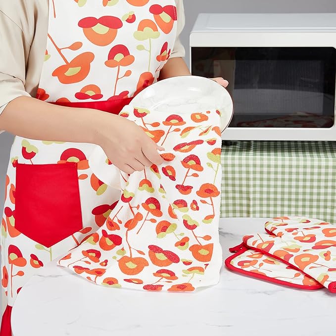 Oven Mitts and Potholders Dish Towles Set 100% Cotton
