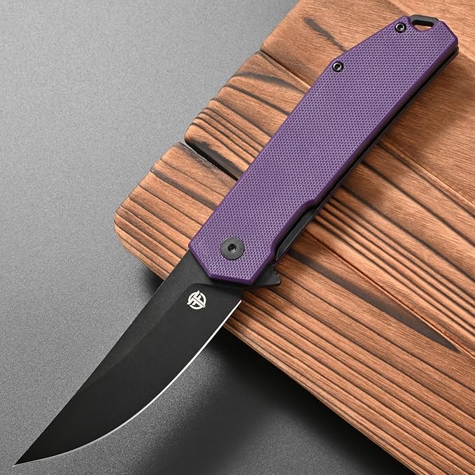 FF18 Folding Pocket Knife,AUS-8 Steel Blade G10 Handle EDC Tool Knife for Outdoor Survival,Camping,Hiking,Hunting (Purple)
