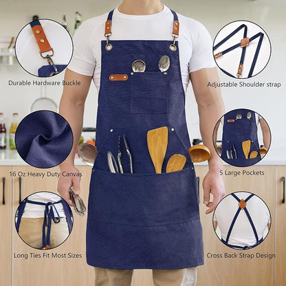 Aoomzoon Canvas Aprons for Men Chef Apron, Work Apron - 16oz Heavy Duty Cross