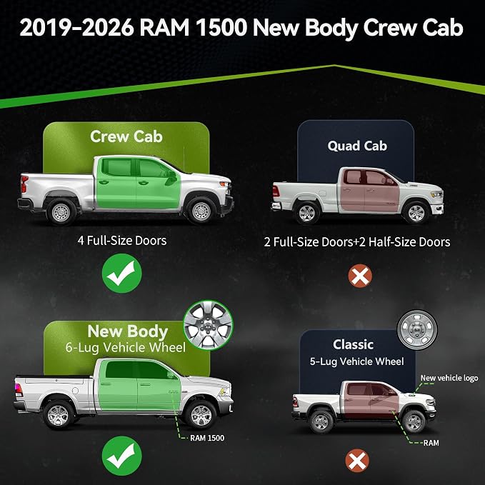AUTOSAVER88 6 inches Running Boards Compatible with 2019-2026 Dodge Ram 1500 New Body Style Crew Cab with 4 Full-Size Doors, Ram Nerf Bars Side Steps (Exclude 2019-2026 Classic)