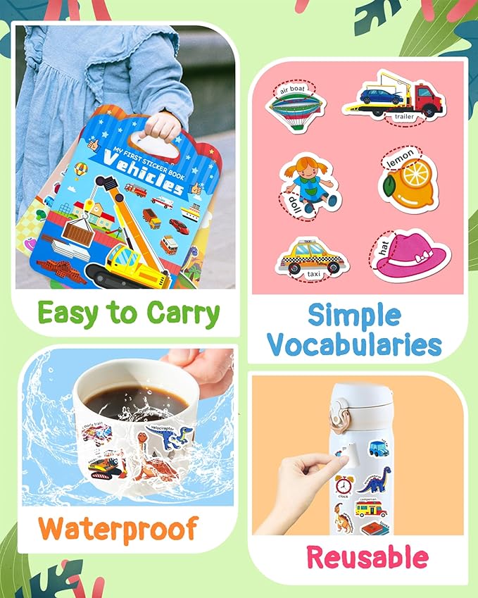 Benresive Reusable Sticker Book for Toddlers 2-4 Years, 3 Sets Travel Stickers for Kids, Waterproof Sticker Books for Toddlers 1-3, Crafts Activities for Todddlers 1-3 2-4 3-5