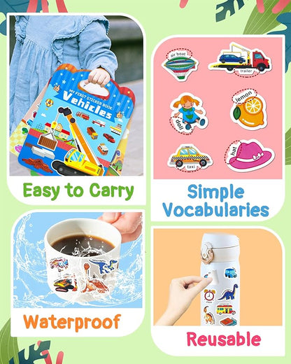 Benresive Reusable Sticker Book for Toddlers 2-4 Years, 3 Sets Travel Stickers for Kids, Waterproof Sticker Books for Toddlers 1-3, Crafts Activities for Todddlers 1-3 2-4 3-5