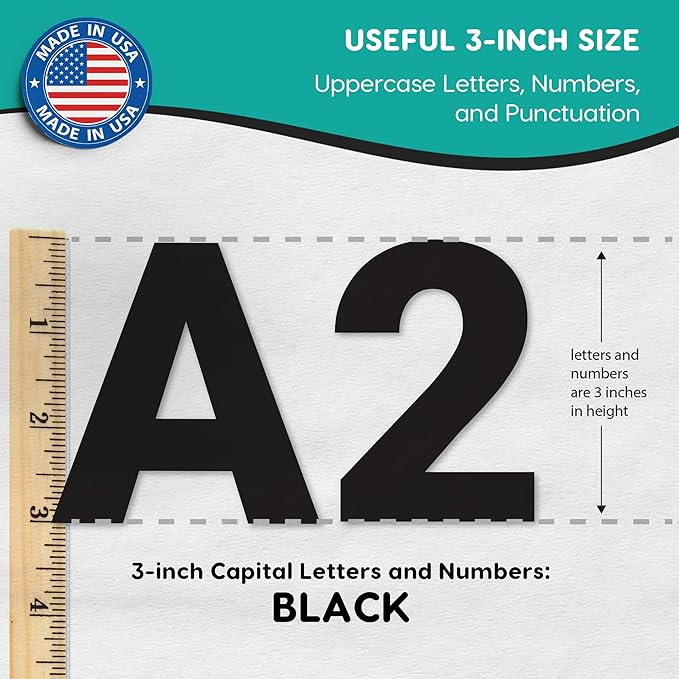 209 Pcs 3" Black Bulletin Board Letters & Numbers, Capital Letters, Numbers, Punctuation, US Made Card Stock Punch Out Letters for Poster, Bulletin Board, Classroom - Precut Letters & Numbers