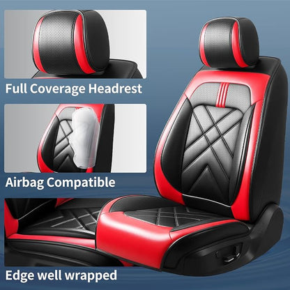 Ranger Car Seat Covers Custom Fit for Ford Ranger 2019-2026 Full Coverage Leather Waterproof Breathable Seat Covers Full Set, Automotive Seat Protectors, Airbag Compatible(5 Seats, Black & Red)