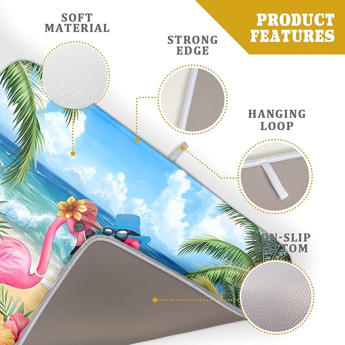 Summer Flamingos Dish Drying Mat 18x24 inch Tropical Beach Microfiber Washable