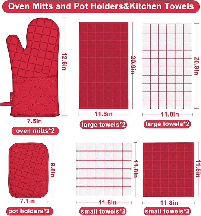 Oven Mitts Kitchen Towels and Dishcloths Pot Holders Sets, Oven Gloves Kitchen