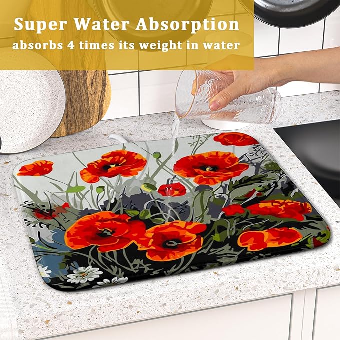 Giwawa Poppy Dish Drying Mat 16x18 inch