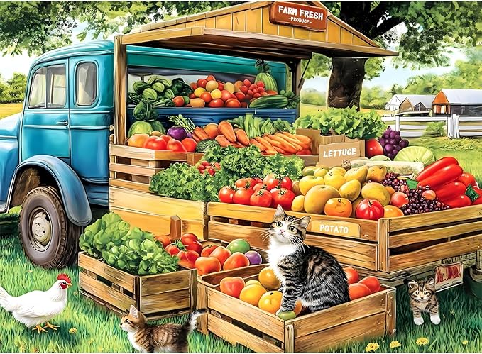 500 Pieces Jigsaw Puzzles for Adults, Truck and Cats Puzzle for Adults Child Seniors, Fruits and Vegetables Puzzle 500 Pieces, Gift for Birthday, Home Decor, Fun for Family Entertainment 20.5x15in
