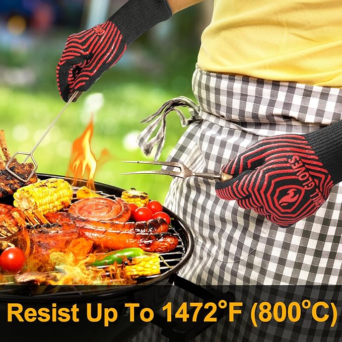 BBQ Gloves, BBQ Accessories 1472℉ Extreme Heat Resistant, Grilling Gloves