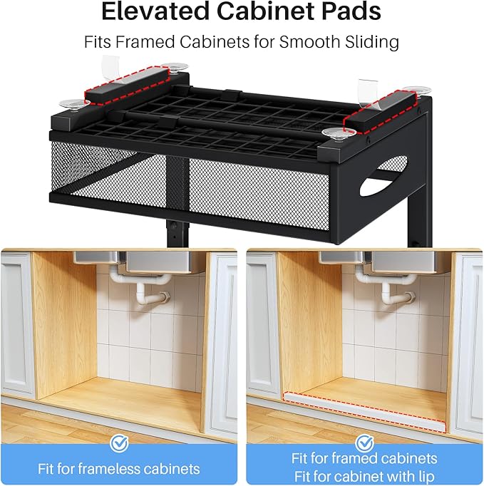 Under Sink Organizer, 2 Pack 2 Tier Pull Out Under Cabinet Organizer Shelf