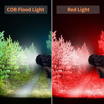 BUYSIGHT Rechargeable Spotlight Flashlight,Super high lumens Hand held Spotlight Waterproof Flashlight Hunting floodlight with red Filter (Graphite Black-COB)