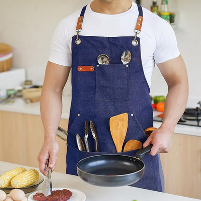 Aoomzoon Canvas Aprons for Men Chef Apron, Work Apron - 16oz Heavy Duty Cross