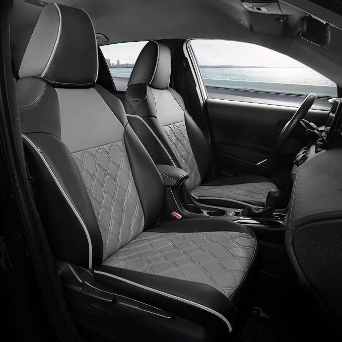FREESOO for Toyota Corolla Seat Covers L LE XLE, LE Eco Sedan 2014 2015 2016 2017 2018 2019, Luxury Leather Seat Covers for Cars, Custom Fit Car Seat Covers, Waterproof Seat Cover, Black Gray Full Set