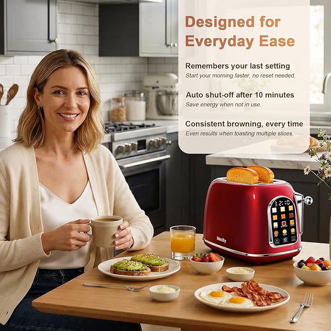 Mecity Toaster 2 Slice, Touch Screen Wide Slot Retro Toaster