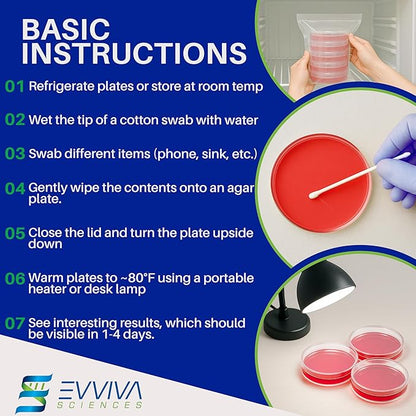 Evviva Sciences Nutrient Agar Petri Dishes Science Project Kit, Pre-Poured Agar Plates for Science Experiments, with Experiment eBook (RED)