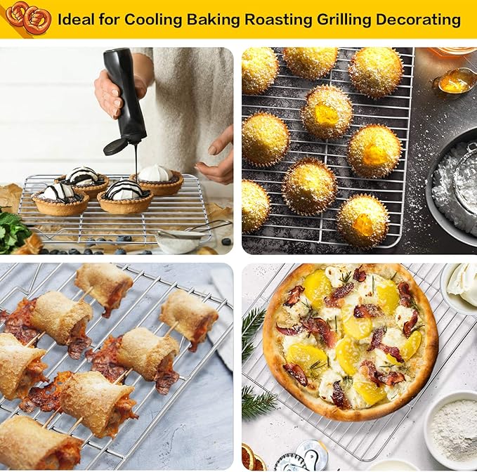 E-far Baking Cooling Rack Set of 2, Stainless Steel Metal Roasting Cooking Racks