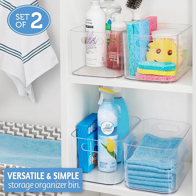 STORi Bliss 10" x 6" Open Clear Pantry Organizer Bin, Set of 2, Plastic Containers with Handle for Kitchen, Fridge, Cabinet, Closet, Bathrom, Undersink Storage Made in USA