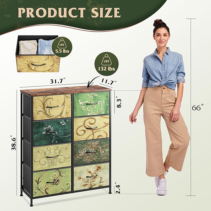 WLIVE Tall Fabric Dresser with 8 Drawers, Storage Tower with Fabric Bins