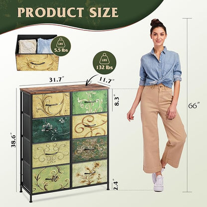 WLIVE Tall Fabric Dresser with 8 Drawers, Storage Tower with Fabric Bins