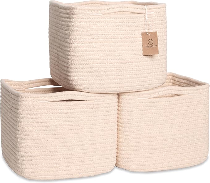 NaturalCozy Storage Cubes 9”x9”x7”Cotton Rope Woven Baskets