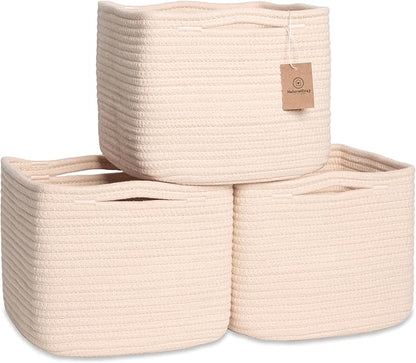 NaturalCozy Storage Cubes 9”x9”x7”Cotton Rope Woven Baskets