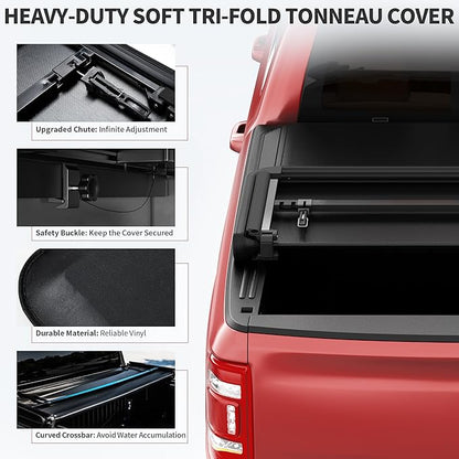 oEdRo Soft Tri-fold Truck Bed Tonneau Cover Compatible with 2022 2023 2024 2025 2026 Ford Maverick, Styleside 4.5 Feet Bed